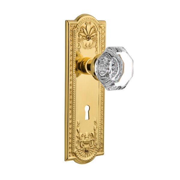 Clear Crystal Waldorf Interior Mortise Door Knob with Meadows Long Plate